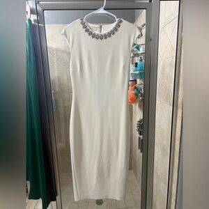 Ted Baker White Midi Dress with Embellished Neckline